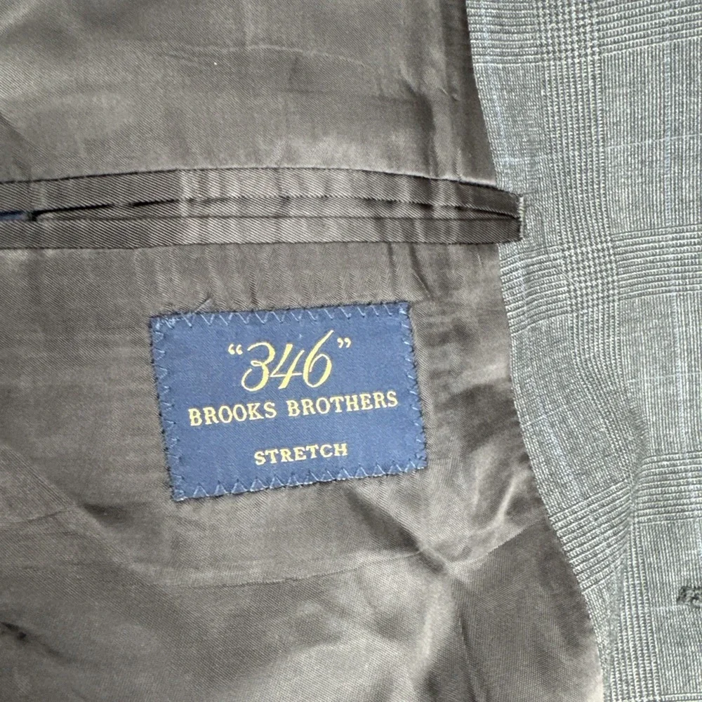Brooks Brothers Stretch  2 Piece Gray Glen Plaid Suit 48R fits 36*30 Wool Blend